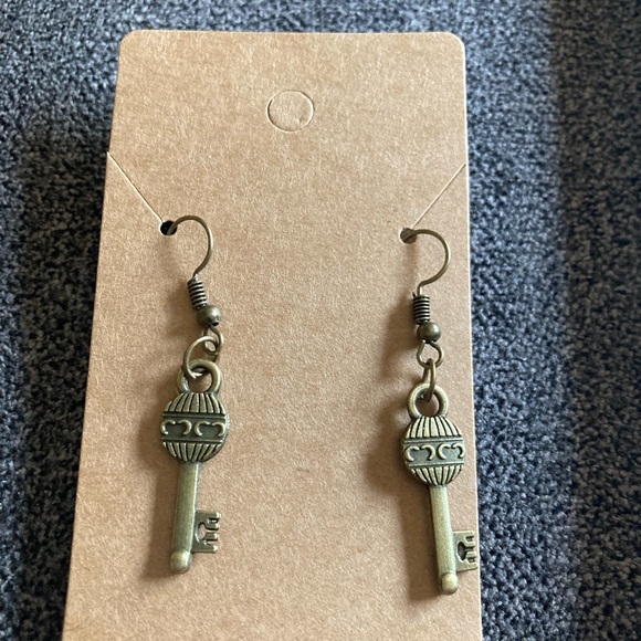Handmade Bronze Key Earrings. - Picture 2 of 3